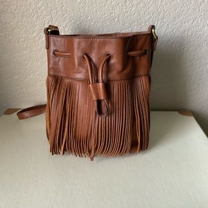 Fossil Jules Mini Fringe Drawstring Satchel Brown